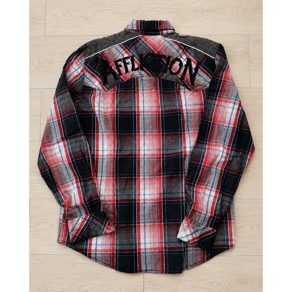 Affliction Black Premium Mens L Red Black Western Plaid Embroidered Y2K - Picture 4 of 6